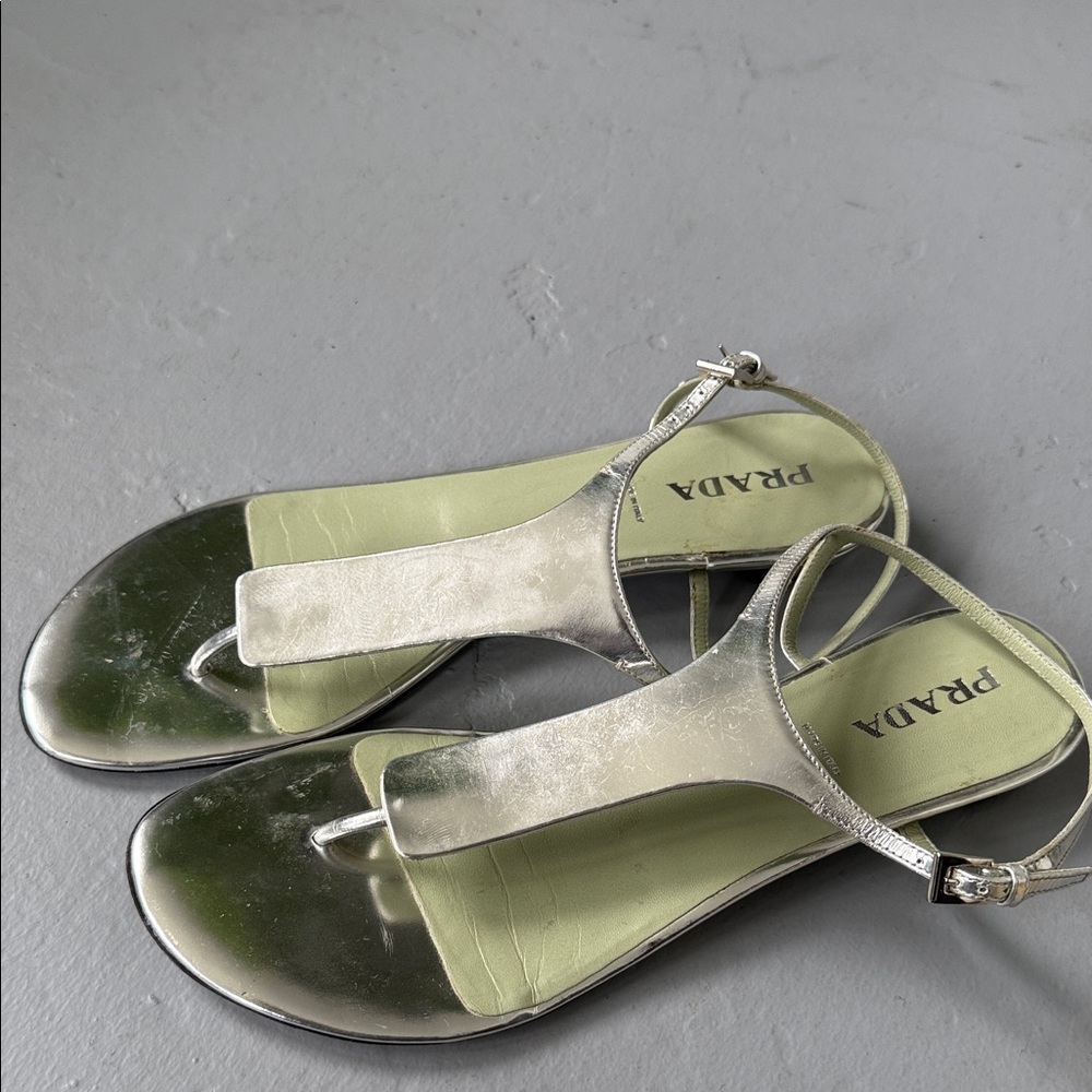 Prada Metallic Silver Women's Sandals